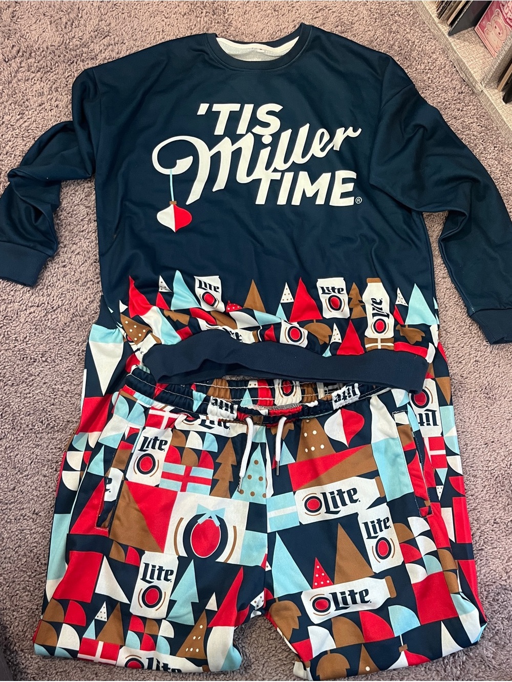 NWT Miller Lite 'Tis Miller Time Holiday Lounge Sweatshirt & Joggers Set M
